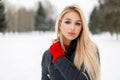 Winter portrait of a beautiful glamor model woman in a fashion Royalty Free Stock Photo