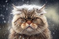 winter portrait of a beautiful Siberian cat sitting on the snow Royalty Free Stock Photo