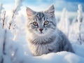 Winter Portrait of a Cute Feline in the Snow