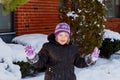 Winter portrait of the girl, the stuck out her tongue