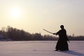 Winter portrait japanese ninja Royalty Free Stock Photo
