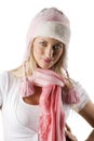 Winter portrait with pink scarf and hat Royalty Free Stock Photo