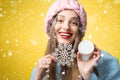 Winter portrait of woman with facial cream Royalty Free Stock Photo