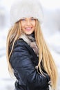 Winter portrait of young woman in fur hat Royalty Free Stock Photo