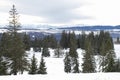 Winter postcard with snowy panorama of The Alps, France