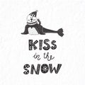 Winter postcard with quote and phrase. Funny seal.