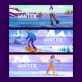 Winter poster with people on snowboard, ski, skate Royalty Free Stock Photo