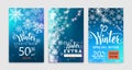 Winter poster set. Color sale background design with christmas snow, snowflake Royalty Free Stock Photo