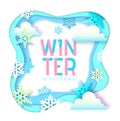 Winter poster with snowflakes and clouds. Cut out paper art style design Royalty Free Stock Photo