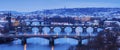 Winter in Prague - bridges on Vltava River Royalty Free Stock Photo