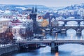 Winter in Prague - bridges on Vltava River Royalty Free Stock Photo