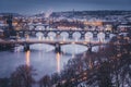 Winter in Prague - bridges on Vltava River Royalty Free Stock Photo