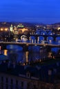 Winter Prague City with its Bridges above River Vltava after the Sunset, Czech Republic Royalty Free Stock Photo