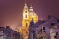 Winter in Prague - city panorama with St. Nicholas Church Royalty Free Stock Photo