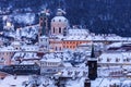 Winter in Prague - city panorama with St. Nicholas Church Royalty Free Stock Photo