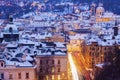 Winter in Prague - city panorama with St. Nicholas Church Royalty Free Stock Photo