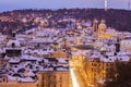 Winter in Prague - city panorama with St. Nicholas Church Royalty Free Stock Photo