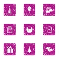 Winter prank icons set, grunge style