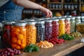 Winter prep Jars filled, fruits ready for preservation against cold