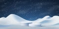 Winter product podium. 3d snow ground, snowy ice night, stage in mountains, realistic drift. Empty platform for promo Royalty Free Stock Photo