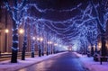 Winter promenade under twinkling lights