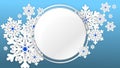 Winter promotion banner design with circle text area and snowflakes