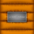 Winter quilted down jacket orange background with metal shield for logo or text message. Warm windbreaker vector texture