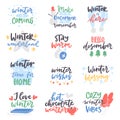 Winter quote vector card text design logo lettering typography saying Hello Christmas poster holiday quotation