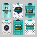 Winter quotes journal cards set on trendy texture patterns background