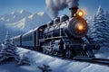 Winter railway 3D digital painting captures steam locomotive in snowy woods Royalty Free Stock Photo