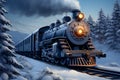 Winter railway 3D digital painting captures steam locomotive in snowy woods Royalty Free Stock Photo