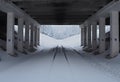 Winter railway under bridge Royalty Free Stock Photo