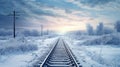 Winter railway, winter landscape with empty railway.