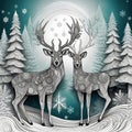 winter raindeers on light blue background, generative AI