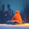 Winter readiness Hat on a house background, symbolizing warmth