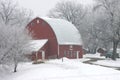 Winter Red Barn Royalty Free Stock Photo