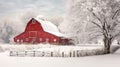 winter red barn with snow Royalty Free Stock Photo