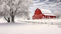 winter red barn with snow Royalty Free Stock Photo