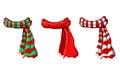 Winter red scarf collection isolated on white background. illustration of red, green white striped scarves. christmas or Royalty Free Stock Photo