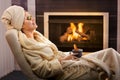 Winter relaxation with face pack and tea Royalty Free Stock Photo