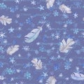 Winter repeated pattern with snow and feathers, watercolor Royalty Free Stock Photo