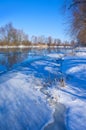 Winter river and blue sky