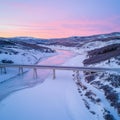 Winter River Bridge Sunset Royalty Free Stock Photo