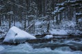Winter river in Capcir, Cerdagne, Pyrenees, France Royalty Free Stock Photo