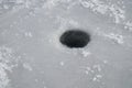 A fishing hole made in ice. Royalty Free Stock Photo