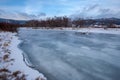 Winter river with ice with frozen trees. Royalty Free Stock Photo