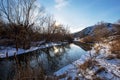 Winter river landscape at bright sunny day Royalty Free Stock Photo