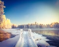 Winter river landscape. Royalty Free Stock Photo