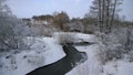 Winter river. Winter landscape on the river.