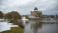 Winter on riverside in Estonia, Narva town.